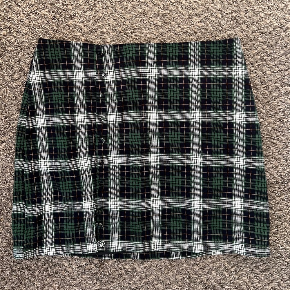 Blue Rain Black, Green & White Plaid Mini Skirt